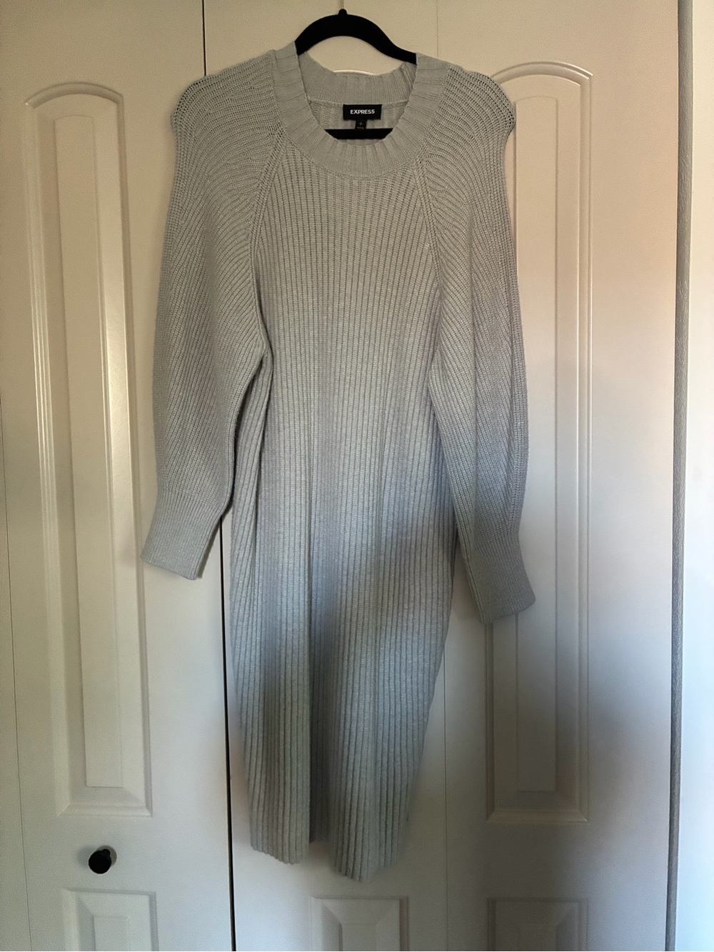 Express Light Gray Ribbed Crewneck Sweater Dress